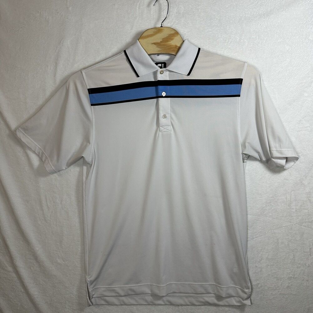 Footjoy Polo Shirt Men’s Size Large Striped White Golf FJ Breathable